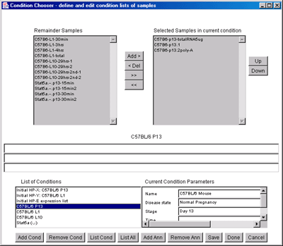 Editing named condition lists of samples