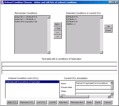 Editing named ordered condition lists (OCL) of samples