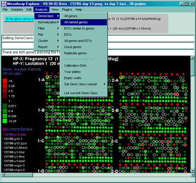 GeneClass menu used for selecting a particular subset of genes by gene class membership