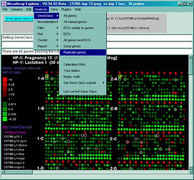 The GeneClass 'Replicate genes' showing all genes occurring more than 
once in the array