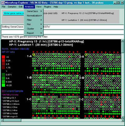 The primary 'Analysis' menu of MAExplorer - most operations are found in this menu